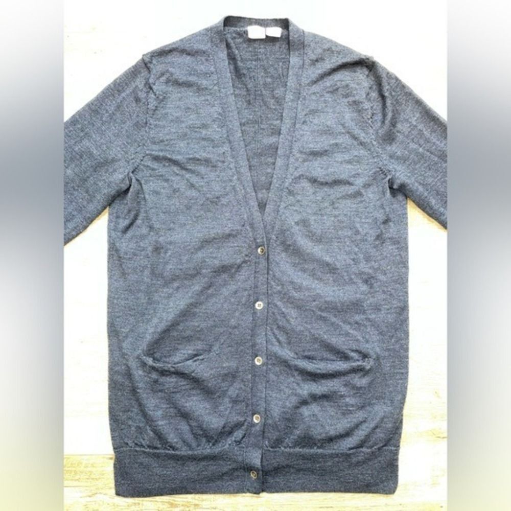 Merino Wool Gap Cardigan Sweater w/ L Blue V-Neck Button Front Pocket LN/NWOT - Picture 11 of 15